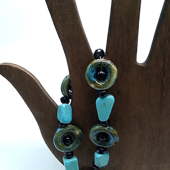Turquoise Stone Bohemian Bracelet Ceramic Donut Resin Beaded Bracelet - Picture 12 of 16